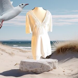 Secret Mission White Linen Blend Embroidered Dress | New WT | Luxury $425 Retail